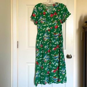 LOFT Petite Floral Green Flutter Midi Dress
